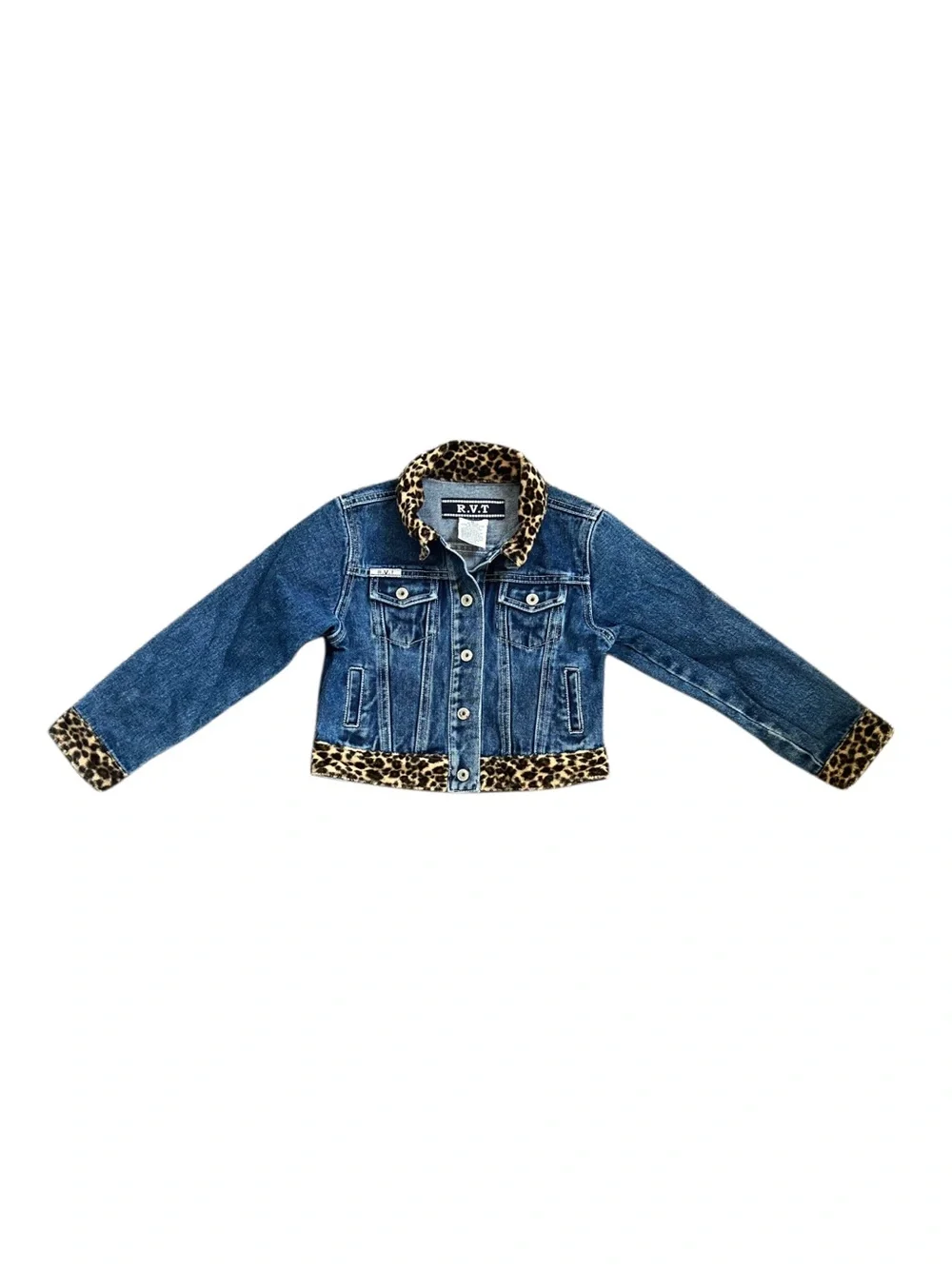 Vintage Girls Youth Denim Leopard Jacket